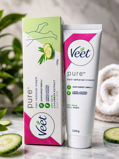 Veet Pure Hair Removal Cream for Dry Skin (100g) – Gentle & Effective Formula
