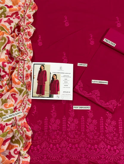 Afraz Premium 3-Piece Embroidered Sapphire Airjet Lawn Suit with Printed Diamond Dupatta