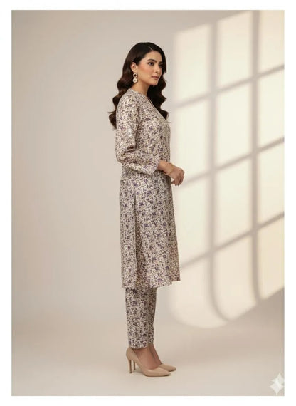 Premium 2-Piece Unstitched Katan Silk Suit – Coordinated Allover Printed Shirt & Trouser