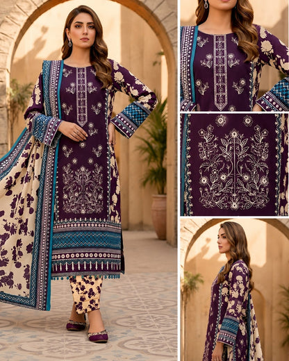 Signature Printed 3-Piece Unstitched Lawn Suit with Matching Dupatta & Trouser