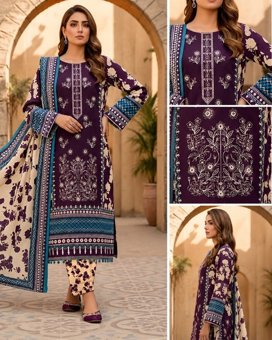 Signature Printed 3-Piece Unstitched Lawn Suit with Matching Dupatta & Trouser