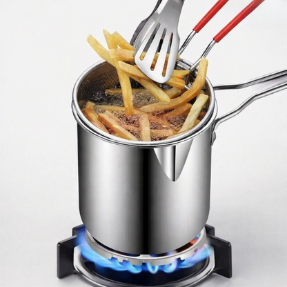 Afraz 1200ml Stainless Steel Deep Frying Pot with Strainer Basket – Premium Compact Oil Fryer with Box Packing