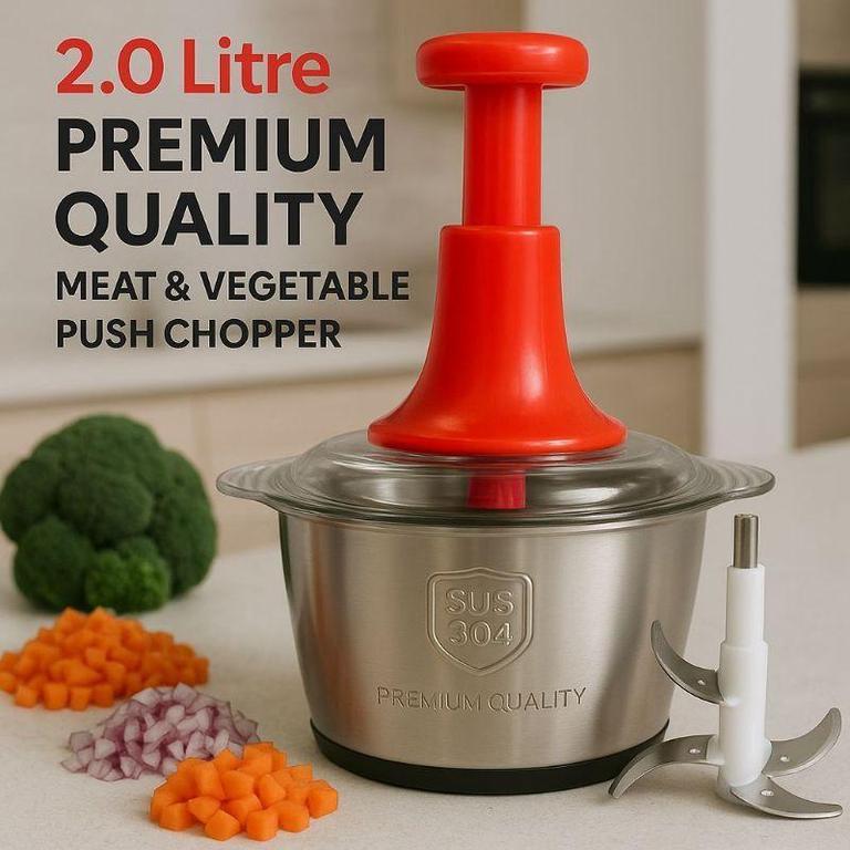 Afraz 2L Manual Food Chopper – Stainless Steel Push Chopper & Multi-Purpose Kitchen Vegetable & Nuts Cutter