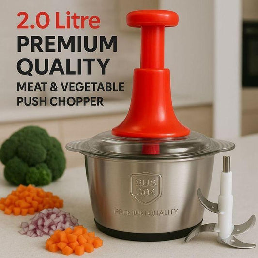 Afraz 2L Manual Food Chopper – Stainless Steel Push Chopper & Multi-Purpose Kitchen Vegetable & Nuts Cutter