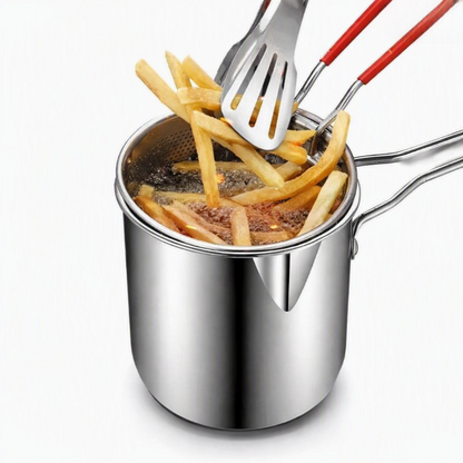 Afraz 1200ml Stainless Steel Deep Frying Pot with Strainer Basket – Premium Compact Oil Fryer with Box Packing