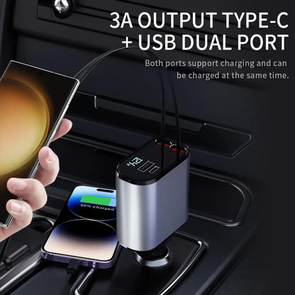 Afraz Smart 120W Retractable 4-in-1 Fast Car Charger for Gadgets