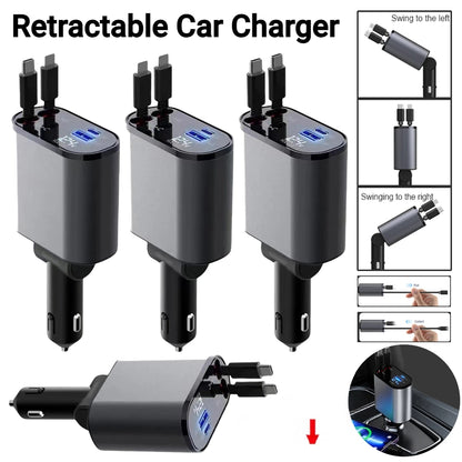 Afraz Smart 120W Retractable 4-in-1 Fast Car Charger for Gadgets