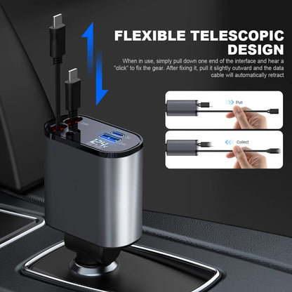 Afraz Smart 120W Retractable 4-in-1 Fast Car Charger for Gadgets