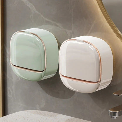 Afraz Wall-Mounted Flip-Cover Soap Holder – Stylish Waterproof & Dustproof Bathroom Soap Dish with Drain Tray