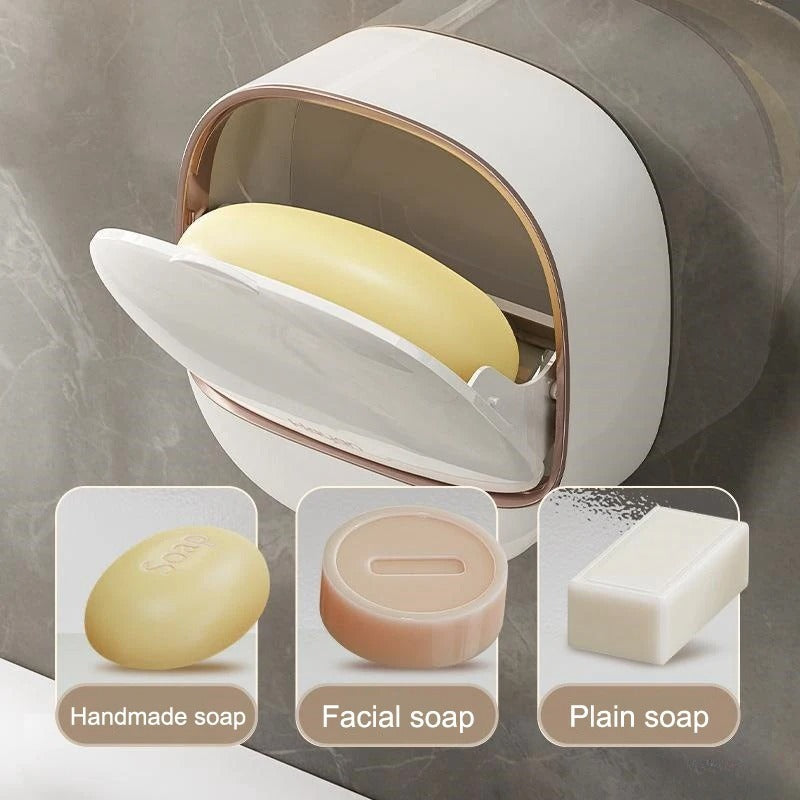 Afraz Wall-Mounted Flip-Cover Soap Holder – Stylish Waterproof & Dustproof Bathroom Soap Dish with Drain Tray