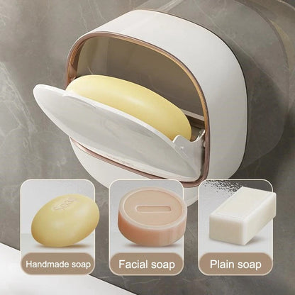Afraz Wall-Mounted Flip-Cover Soap Holder – Stylish Waterproof & Dustproof Bathroom Soap Dish with Drain Tray