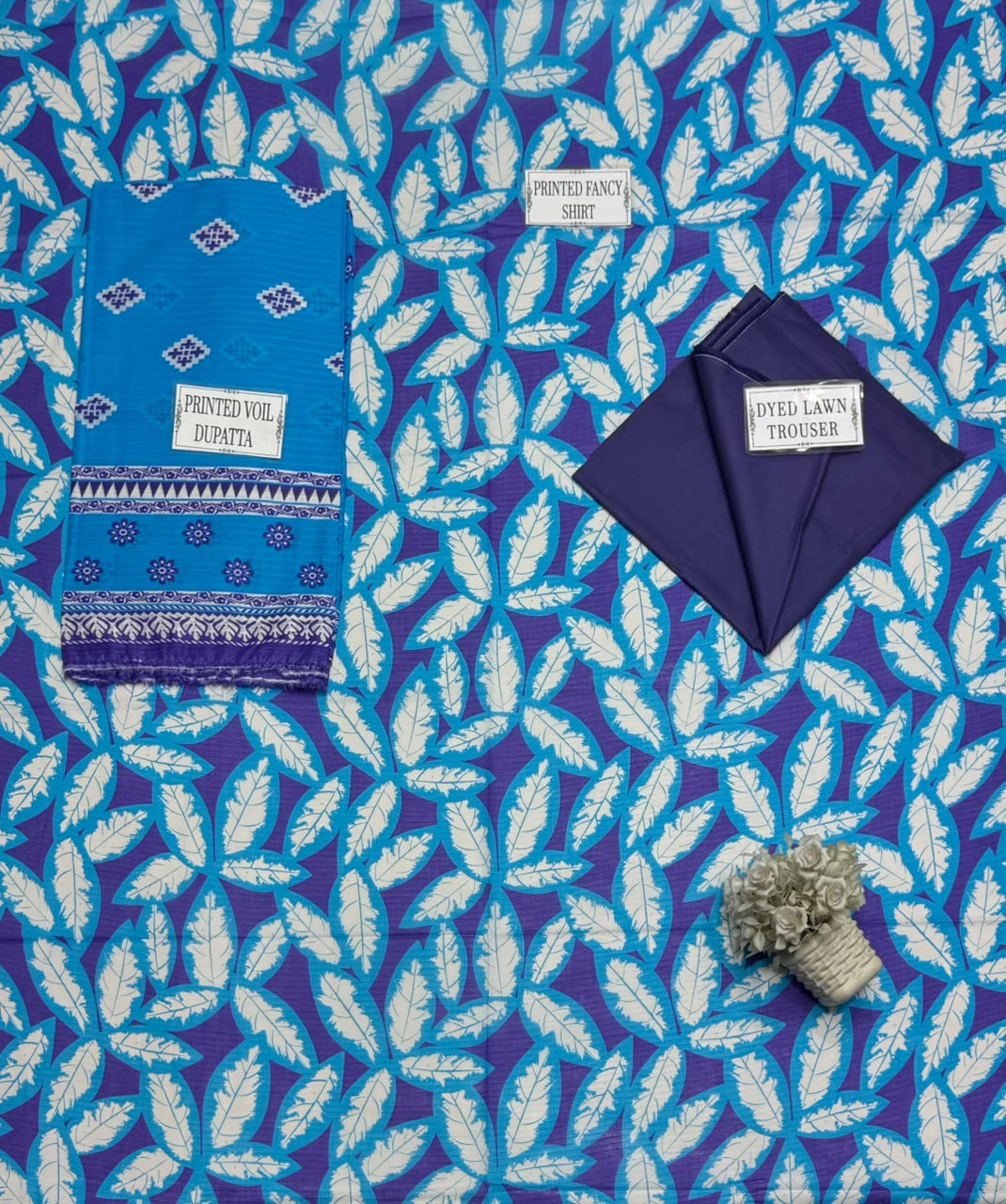 Bareeze Premium Unstitched 3-Piece Lawn Suit — Printed Fancy Shirt, Fancy Dupatta & Dyed Trouser