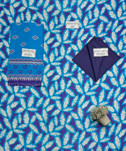 Bareeze Premium Unstitched 3-Piece Lawn Suit — Printed Fancy Shirt, Fancy Dupatta & Dyed Trouser