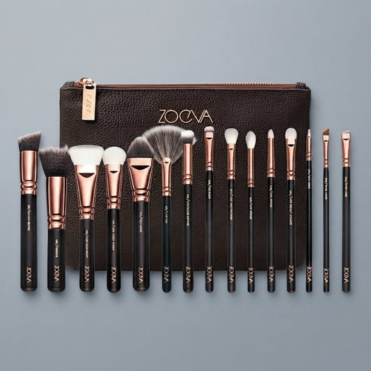 Zoeva Premium 15-Pcs Makeup Brushes Set with Pouch — Professional Face & Eye Cosmetic Tools (Random Color)