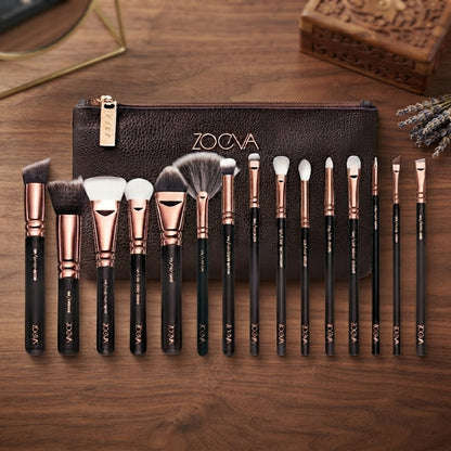 Zoeva Premium 15-Pcs Makeup Brushes Set with Pouch — Professional Face & Eye Cosmetic Tools (Random Color)