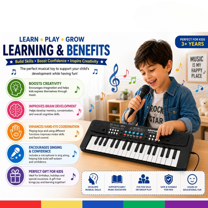 Afraz Bigfun Smart 37-Key Electronic Keyboard Piano – Educational Musical Learning Toy for Kids