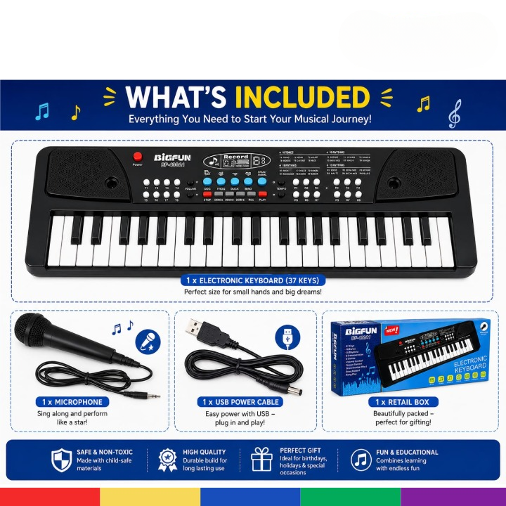 Afraz Bigfun Smart 37-Key Electronic Keyboard Piano – Educational Musical Learning Toy for Kids