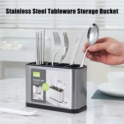 Afraz Stainless Steel Cutlery Bucket – Durable Spoon & Fork Holder Organizer for Space-Saving Kitchen Counter Storage