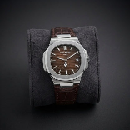 Next-Gen Luxury Dress Watch | Classic Patek Philippe Inspired Timepiece (Brown Black Leather)