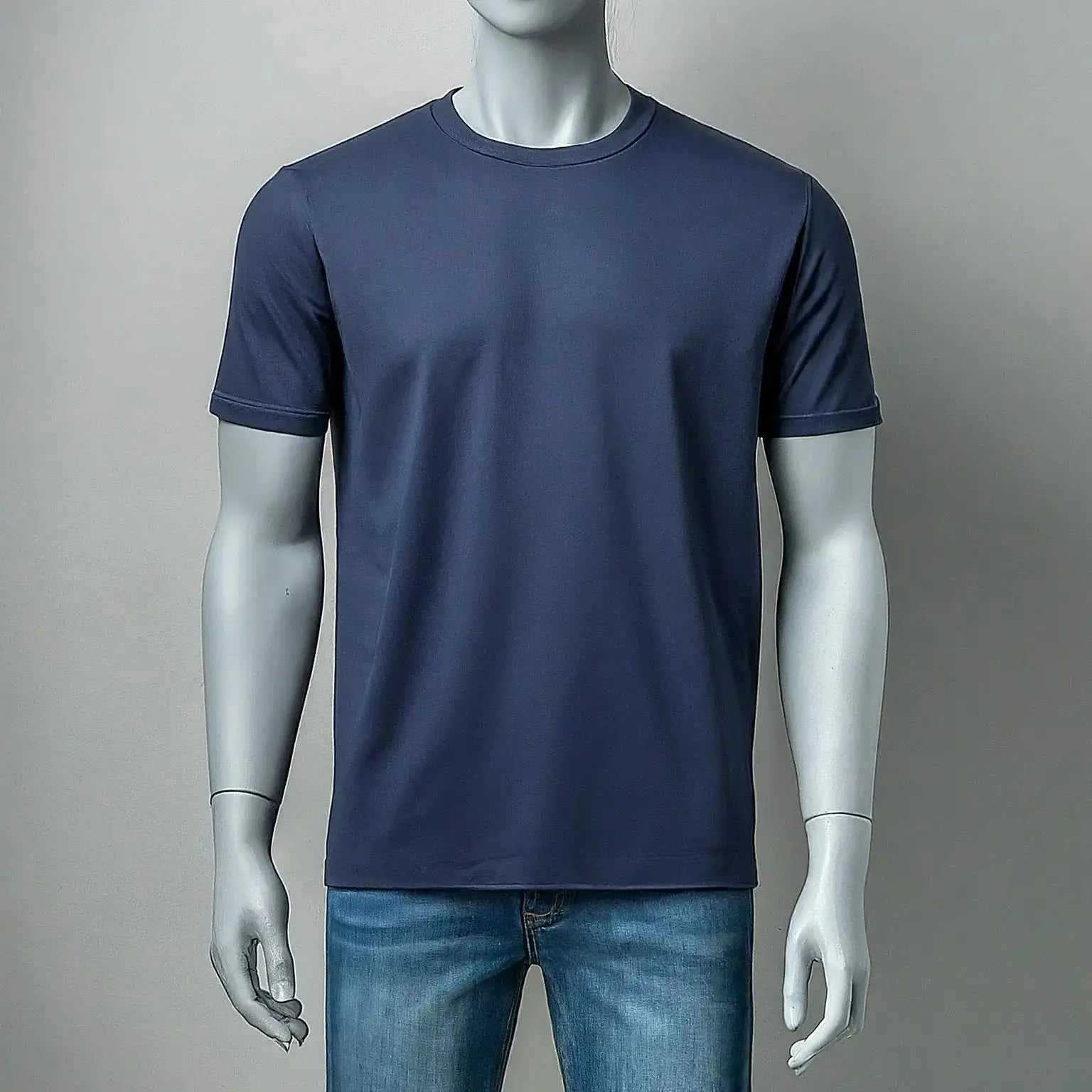 Front view of navy blue crewneck t-shirt, showcasing its classic design and comfortable fit. Order online from afraz.pk