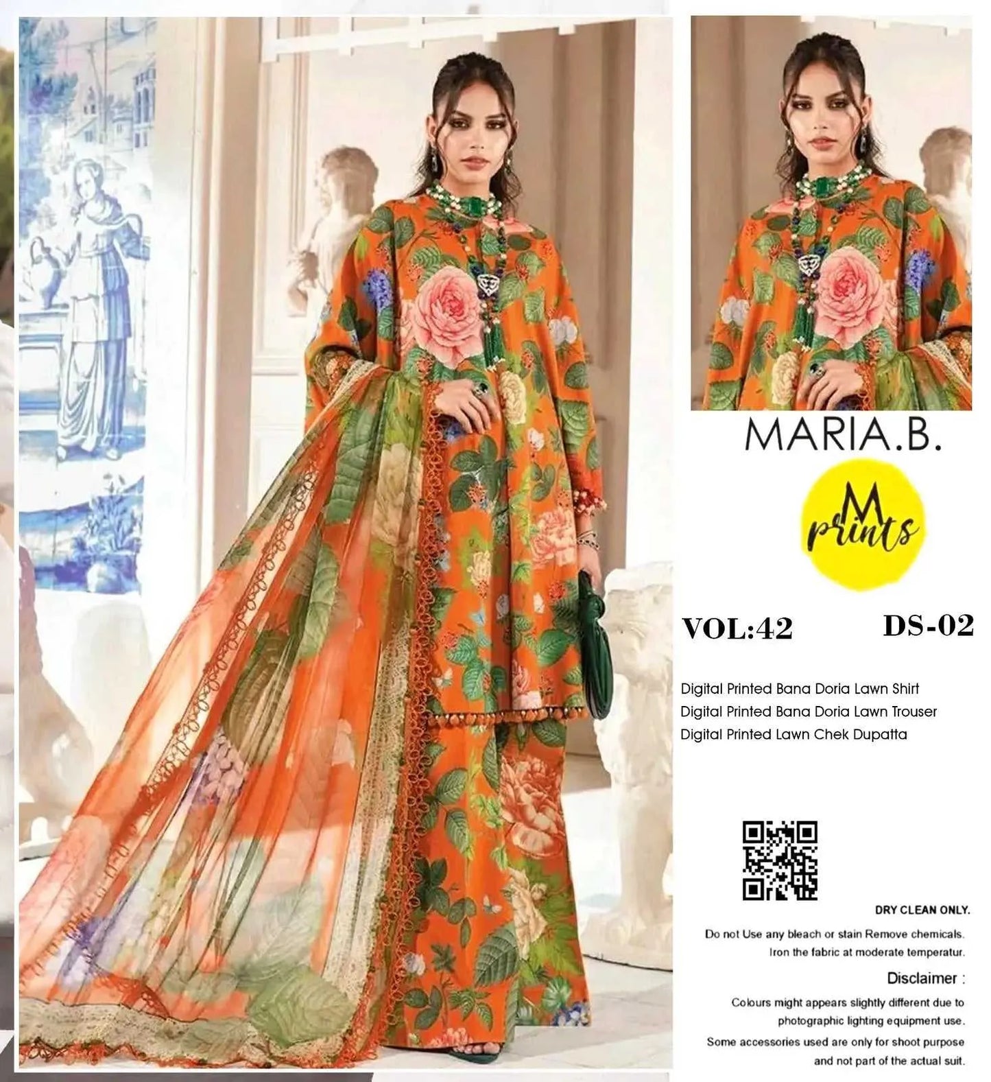 Elegant 3-Piece Digital Printed Bana Doria . Available in 8 awesome colors | Orange | AFRAZ