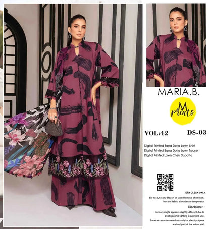 Elegant 3-Piece Digital Printed Bana Doria . Available in 8 awesome colors | Purple | AFRAZ