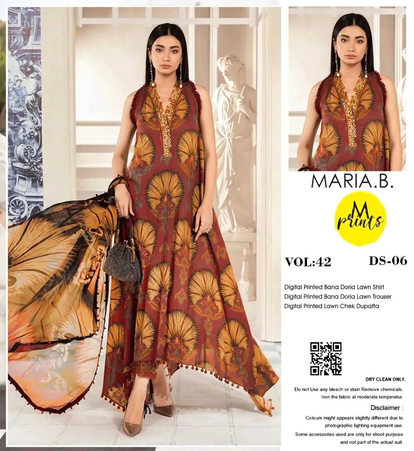 Elegant 3-Piece Digital Printed Bana Doria . Available in 8 awesome colors | AFRAZ | Maria.b. | orange brown