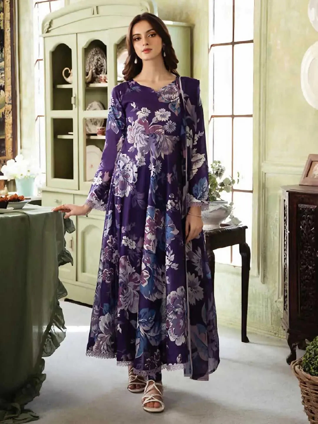 3 PC | Digital Print Lawn | 10 Colors | AFRAZ | Purple