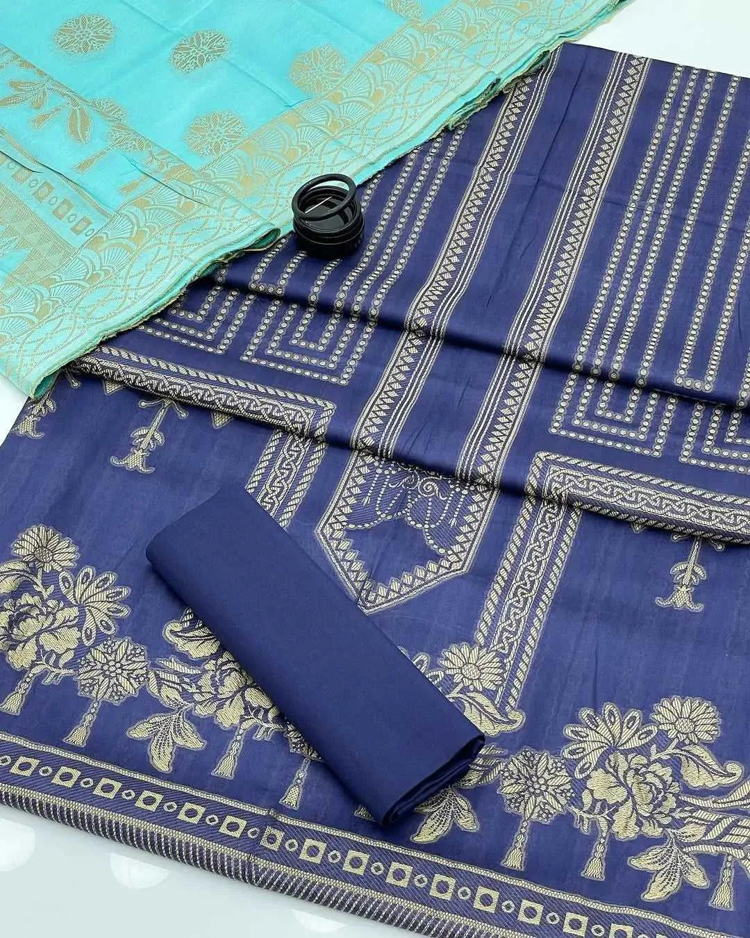 3 PC | Superior Lawn Jacquard | Dyed | Colorful Spray | blue color  | AFRAZ