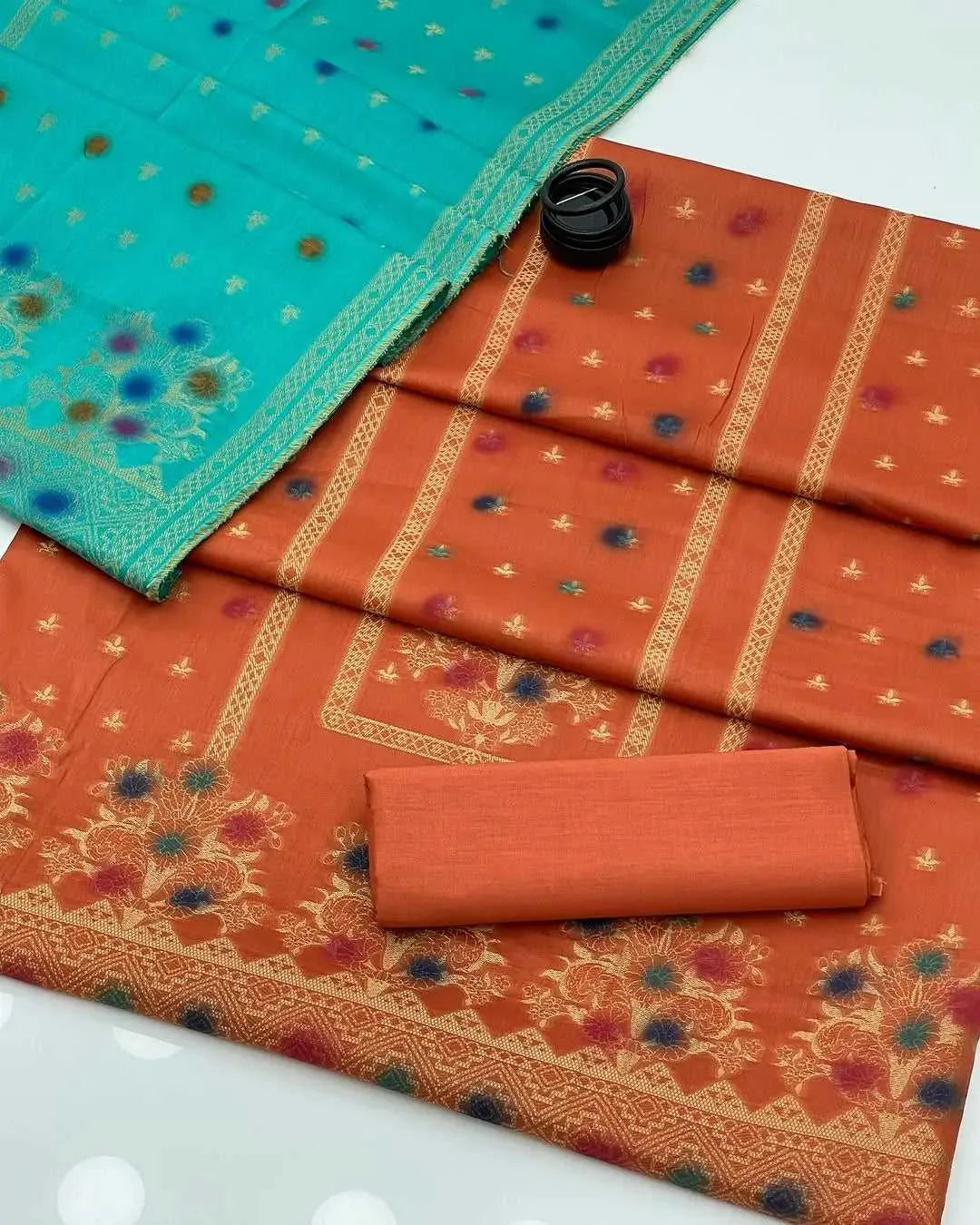 3 PC | Superior Lawn Jacquard | Dyed | Colorful Spray | Dark Orange | AFRAZ