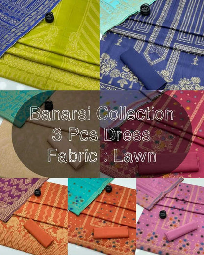 3 PC | Superior Lawn Jacquard | Dyed | Colorful Spray | 7 colors | AFRAZ