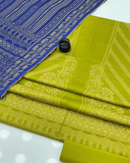 3 PC | Superior Lawn Jacquard | Dyed | Colorful Spray | Parrot Green | AFRAZ