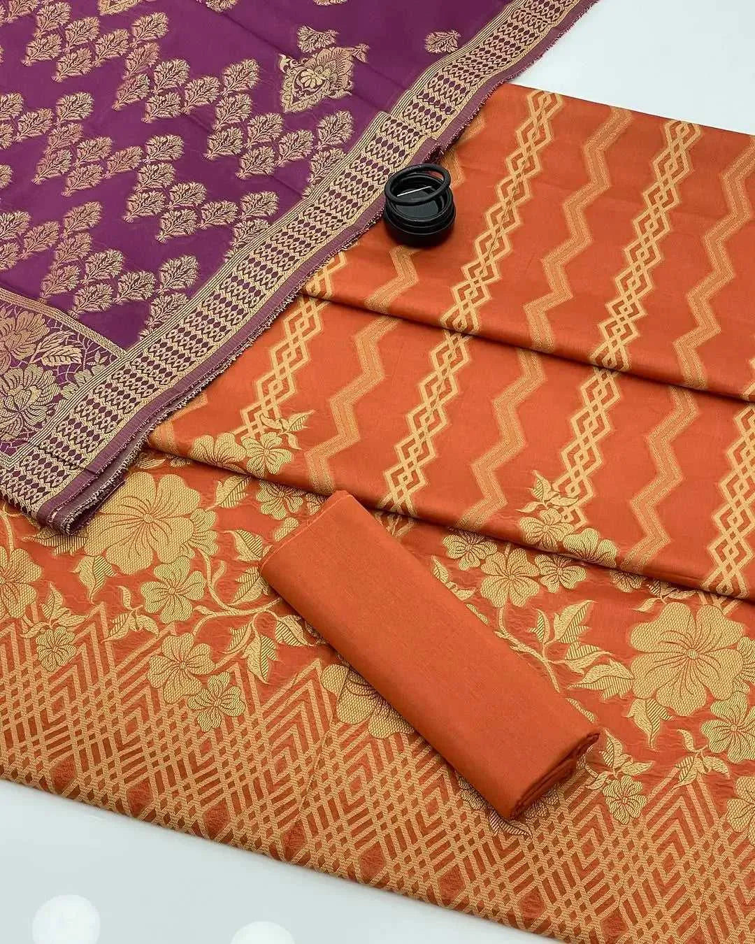 3 PC | Superior Lawn Jacquard | Dyed | Colorful Spray | AFRAZ | Purple, Orange