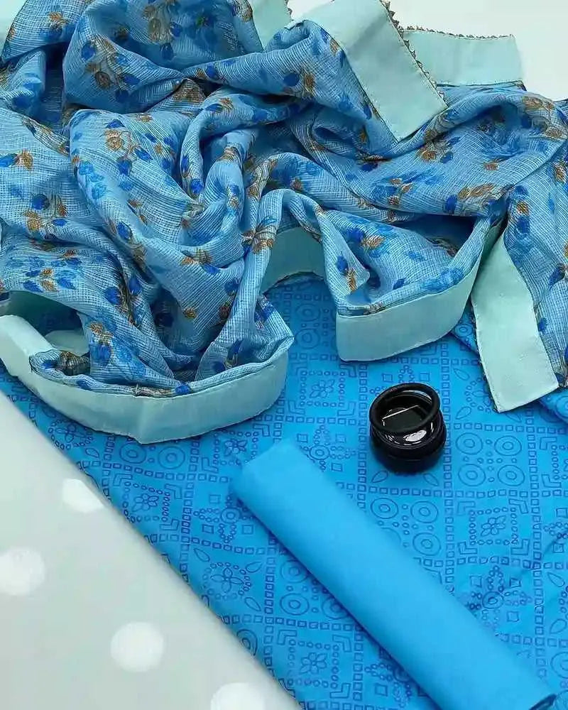 3 PC | Lawn Shirt | Lawn Tourser | Cotton Dupatta | Sky Blue | AFRAZ