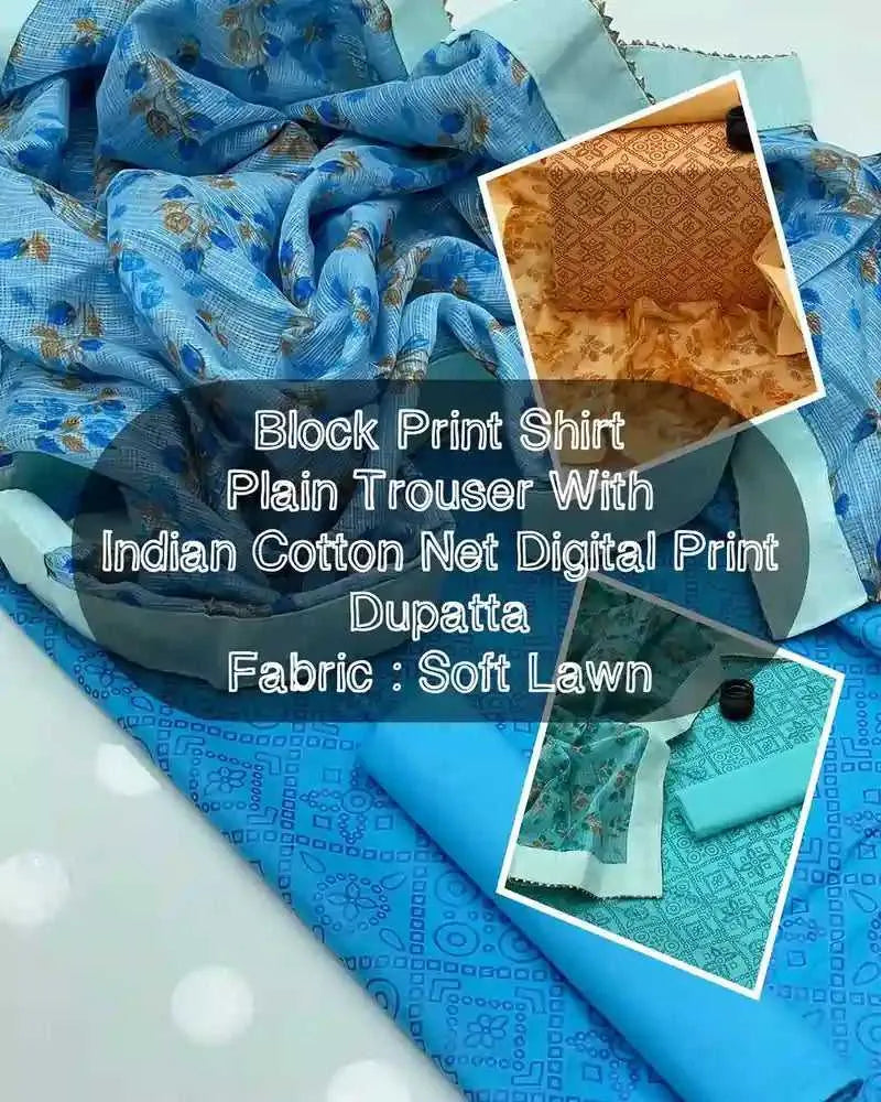 3 PC | Lawn Shirt | Lawn Tourser | Cotton Dupatta