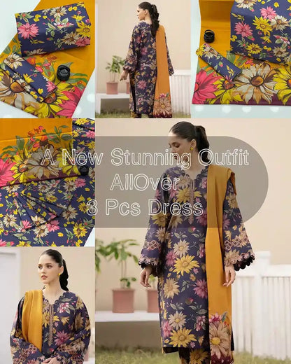 3 PC | Digital Print Lawn | 2 Side Print Dupatta