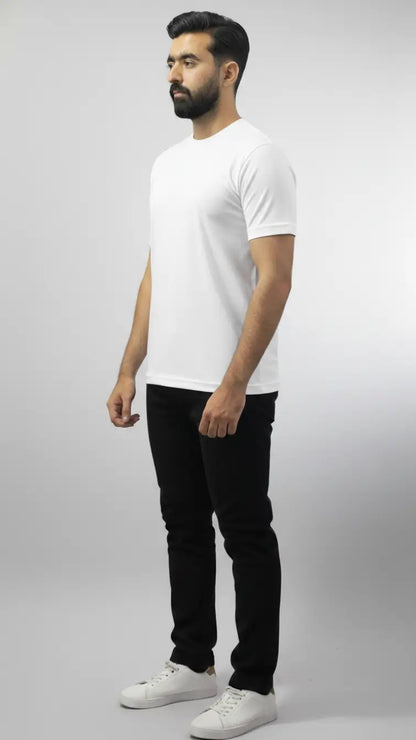 Buy best quality men’s plain white cotton spandex t-shirt in Pakistan
