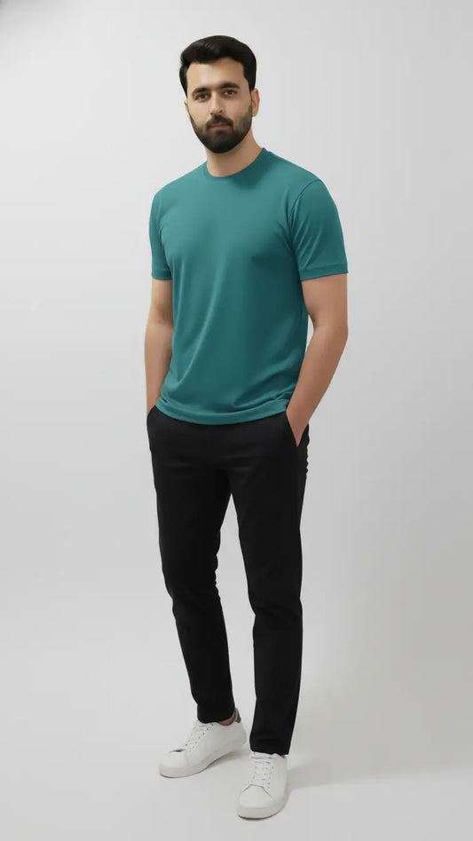 Aqua/Teal/Sea green crewneck plain t-shirt for men| Buy online Pakistan - Front view