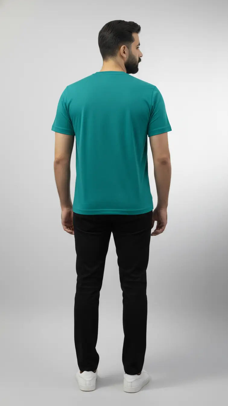 Aqua/Teal/Sea green crewneck plain t-shirt for men| Buy online Pakistan | back view