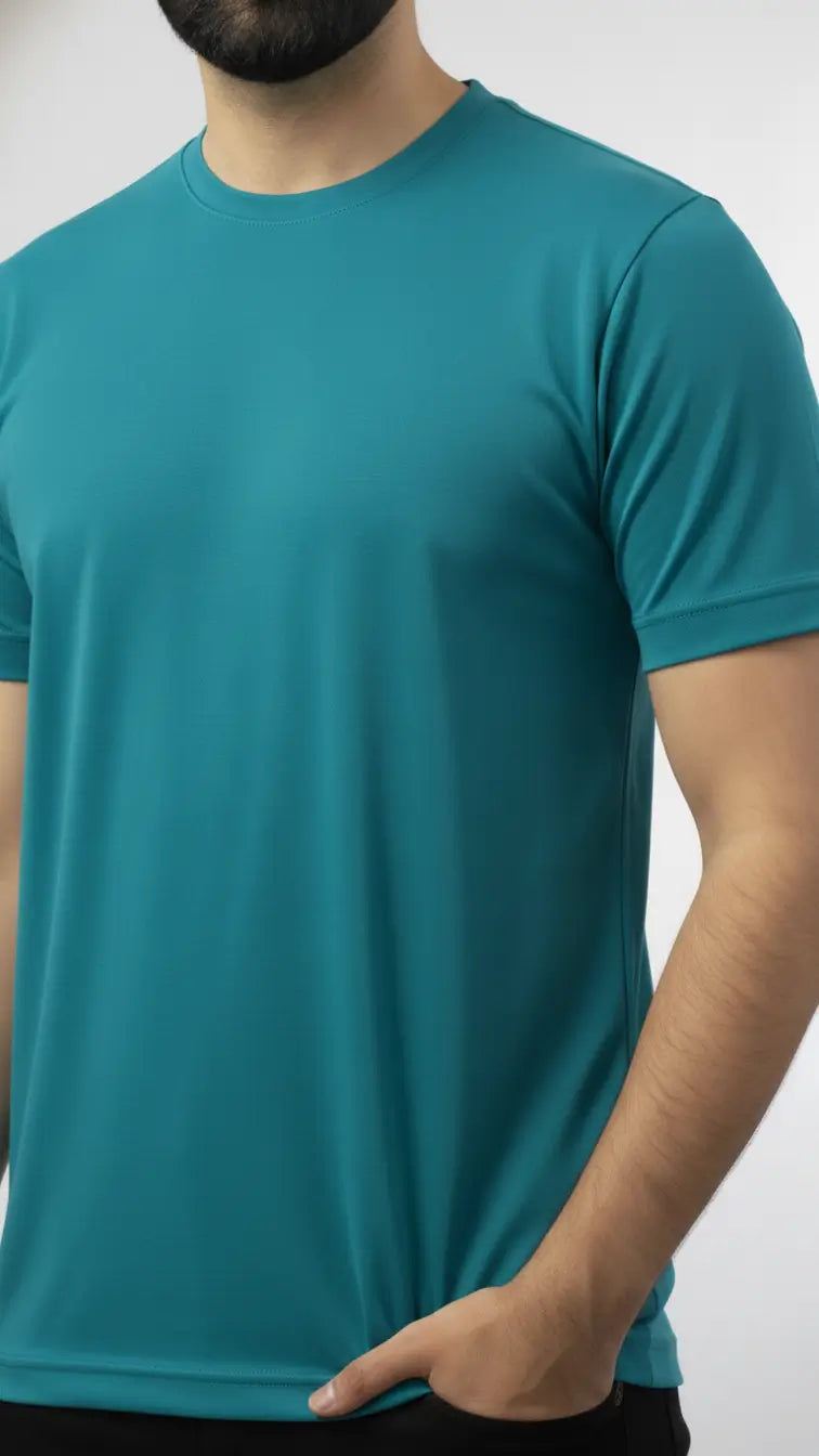 Aqua/Teal/Sea green crewneck plain t-shirt for men| Buy online Pakistan | closer front view