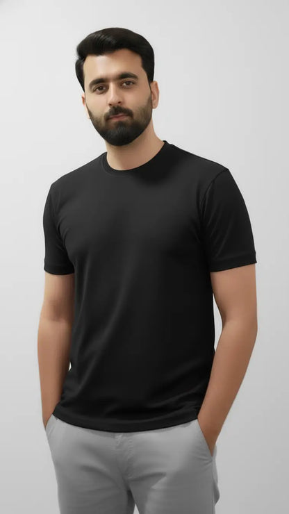 Buy Premium black crewneck t-shirt for men by AFRAZ Pakistan