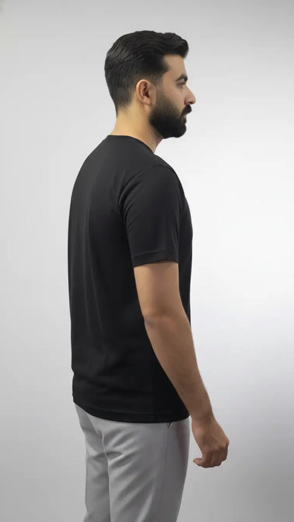 Black crewneck t-shirt styled for casual wear | AFRAZ
