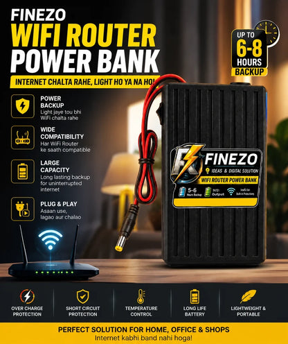 Finezo 12V WiFi Router Power Bank by Afraz – Portable Mini UPS with LED Digital Voltage Display | 5-6 Hours Battery Backup for Uninterrupted Internet