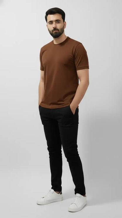 Coffee/dark brown crewneck plain t-shirt for men| Buy online Pakistan | Front view