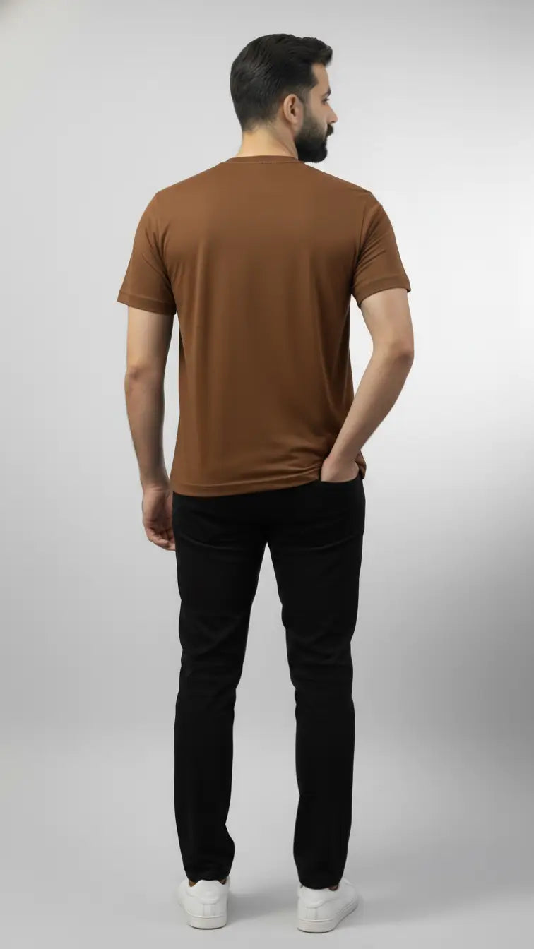 Coffee brown crewneck plain t-shirt for men| Buy online Pakistan | back view
