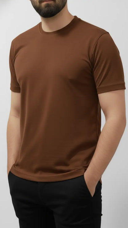 Coffee/dark brown crewneck plain t-shirt for men| Buy online Pakistan | close view