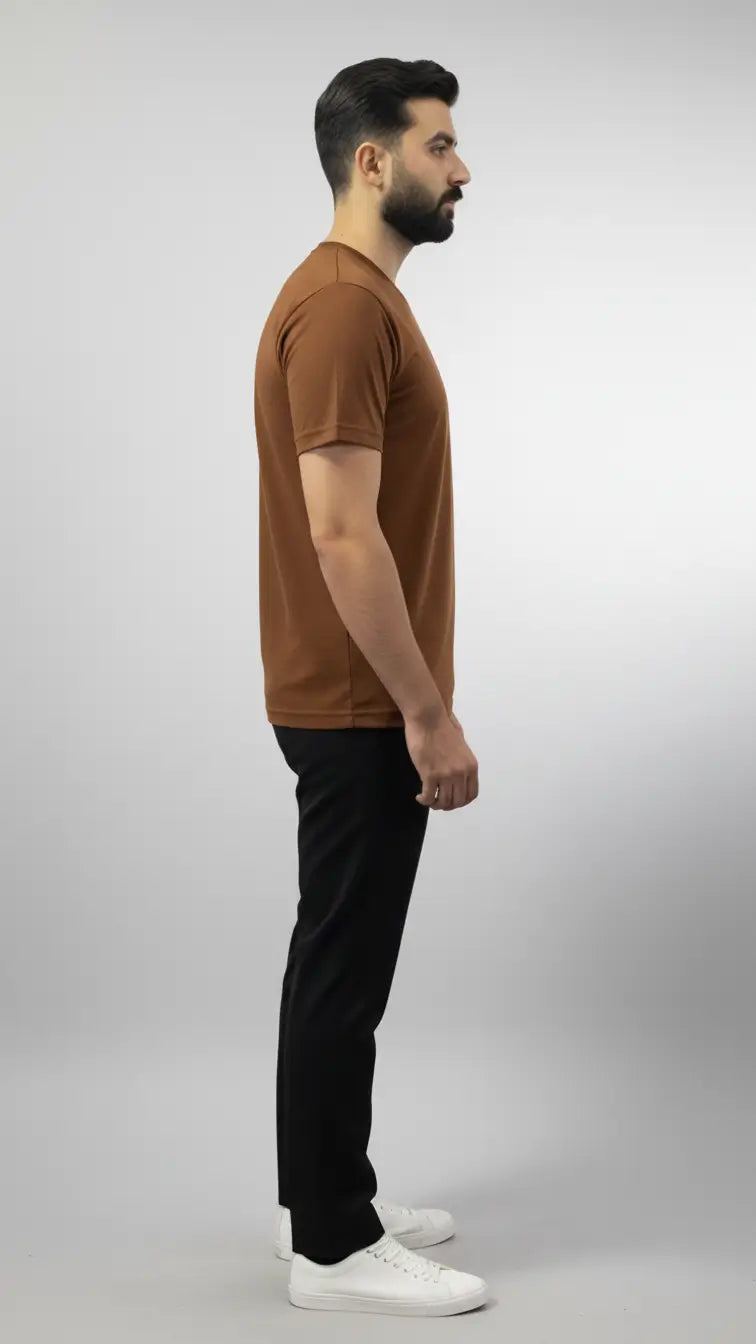 Coffee brown crewneck plain t-shirt for men| Buy online Pakistan | side view