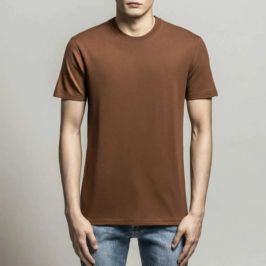 Coffee brown crewneck plain t-shirt for men| Buy online Pakistan | Front view