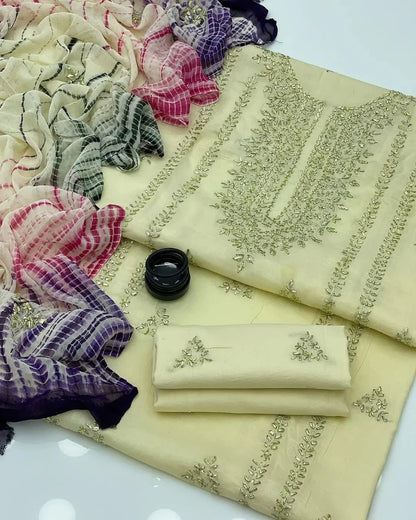 Different HandMade Embroidered Dresses 👗. Fabric : Lawn , Cotton Khaddi Khadar 3 PC Dress. | Buy online from afraz.pk