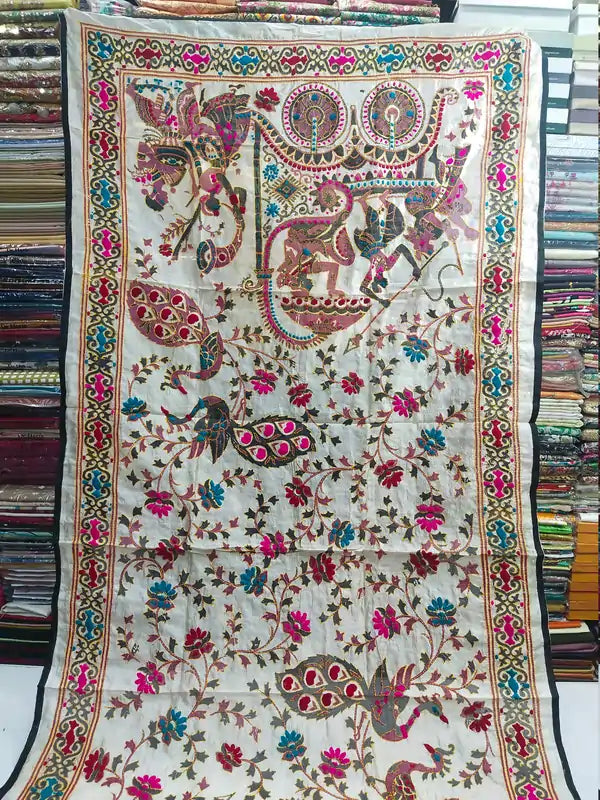 Indian Traditional Dupatta | Kantha Silk Phulkari